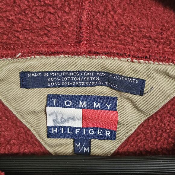 VTG Tommy Hilfiger Hoodie Mens Sz M Red Plaid Sweatshirt 90s Y2K Skater Grunge - Picture 3 of 5